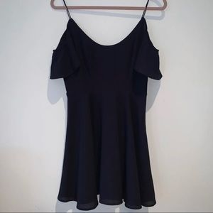 UO Kimchi Blue Navy Chiffon Cold Shoulder Dress